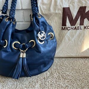 Michael Kors Dark Blue Shoulder Bag with Gold Accents
